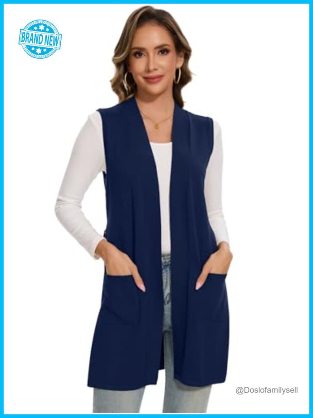 Sleeveless Ribbed Knit Long Vest Cardigan with Belt and Pockets